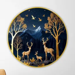 Livin'luxe Gold-Toned Hallway Round Shaped Portrait Deer Painting Wall Art 20" x 20" image 4