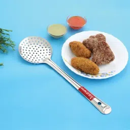 HAZEL Silver Stainless Steel Puri Frying Strainer Jhara Versatile Deep Fry Chalni with Handle image 5