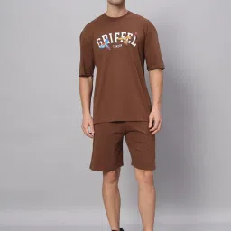 Griffel Brown Cotton Loose Fit Printed Co-Ord Set image 1