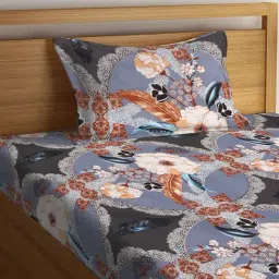 Klotthe Floral Multicolor 210 TC Cotton Blend Single Bedsheet with 1 Pillow Cover image 3