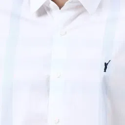 Peter England White Cotton Slim Fit Checks Shirt image 4