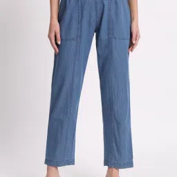 Angelfab Blue Denim Straight Fit High Rise Trousers-picture-14