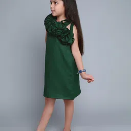 Pink Chick One Shoulder Ruffle Cotton A-Line Dress With Matching Clip image 2