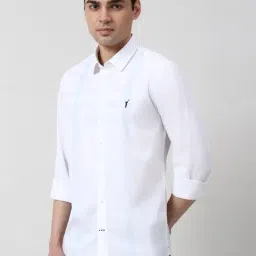 Peter England White Cotton Slim Fit Checks Shirt image 3