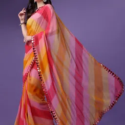 DIVASTRI Striped Mirror Work Embroidered Saree image 4