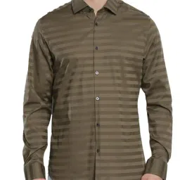 Calvin Klein Olive Cotton Slim Fit Striped Shirt-picture-35