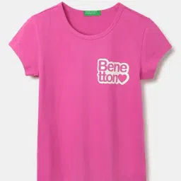 United Colors of Benetton Kids Pink Cotton Printed T-Shirt-picture-35