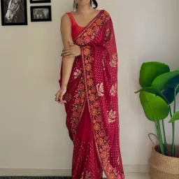 Saree Mall Red Embellished Sarees With Unstitched Blouse-image-74