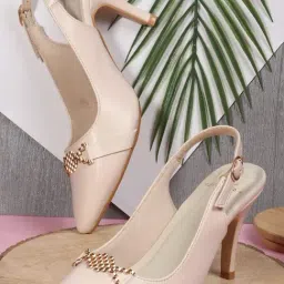 Carlton London Women's Cream Sling Back Stilettos-picture-13