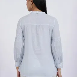 W Blue Cotton Regular Fit Embroidered Tunic image 2