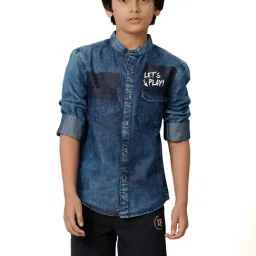 Under Fourteen Only Kids Blue Solid Full Sleeves Denim Shirt-image-33
