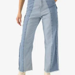 The Souled Store Blue Cotton Color-Block Mid Rise Jeans-picture-10