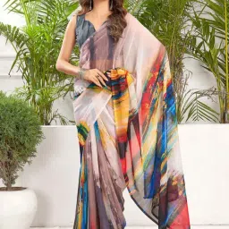 Satrani Multicolored Printed Saree With Unstitched Blouse-picture-10