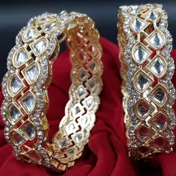 T4 JEWELS Women Set Of 2 Gold Plated Kundan Studded Bangles-picture-22