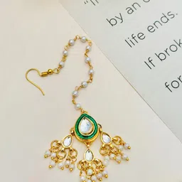 ABDESIGNS Gold-Plated Artificial Stones and Beads Studded Maang Tikka Head Jewellery-picture-24