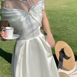 LULU & SKY Women Off-Shoulder Bowknot Detail Fit & Flare Midi Dress image 2