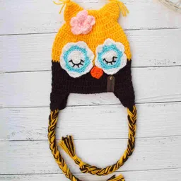 Woonie Handmade Crochet Owl Face Detailed Woollen Cap - Dark Brown-picture-19