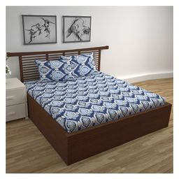 Divine Casa Prism Double Bed 100% Cotton 144 TC Double Bedsheet and 2 Pillow Cover- Classic Blue-picture-27