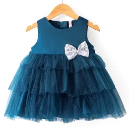 Babyhug Sleeveless Party Wear Fit and Flare Frock with Bow - Green-image-71