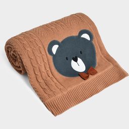 Mi Arcus Knitted Bear Face Blanket Brown-picture-16
