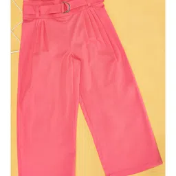 Pantaloons Junior Cotton Woven Solid Korean Trouser With Belt - Pink-image-0
