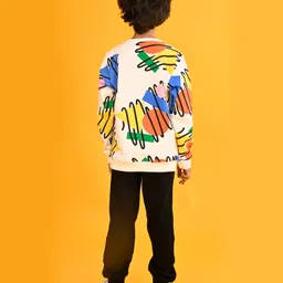 Anthrilo Fleeces Full Sleeves Shapes Printed Sweatshirt With Jogger - White & Black image 3
