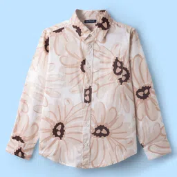 Pine Kids Cotton Woven Full Sleeves Shirt with Floral Print - Tan image 2