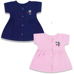 KIDEEZGUILD Girls Pack Of 2 Round Neck Gathered or Pleated Fit & Flare Dress image 3