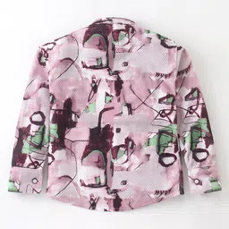 Rikidoos Full Sleeves Abstract Printed Shirt With Pant Suspender & Bow Set - White & Pink image 3