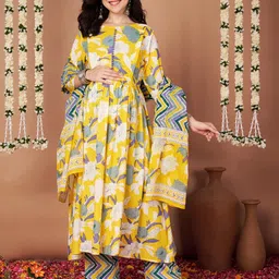 Secret Wish Women Floral Printed Cotton Anarkali Maternity Kurta with Palazzos & Dupatta-image-13