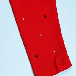 Kiddopanti Cotton Spandex Knit Rhinestones Embellished Leggings - Red image 5
