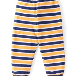 Babyhug Cotton Knit Full Length Lounge Pants with Stripes & Balls Print Pack of 3 - Yellow & Blue image 5