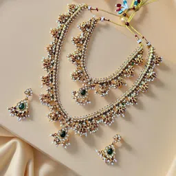 Anouk Gold-Plated Artificial Stones Studded And Pearls Beaded Necklace And Earrings-picture-25