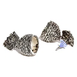 Zaveri Pearls Set of 4 Oxidised Silver-Plated Textured Jhumkas image 3