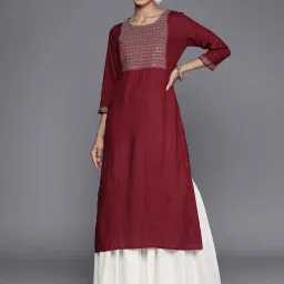 Libas Maroon Embroidered Straight Kurta image 1