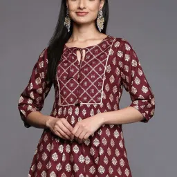 Libas Maroon Printed A Line Short Kurti image 1