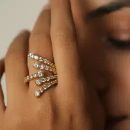 Mabel 92.5 Sterling Silver 18k Gold-Plated Studded Rays Adjustable Ring-image-9