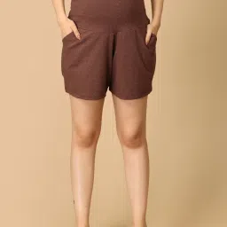 The Mom Store Brown Cotton Solid Shorts image 1