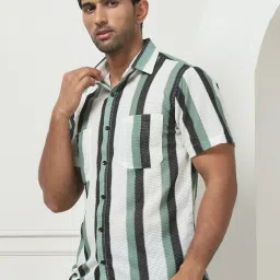 Indian Needle Green Regular Fit Striped Shirt image 1