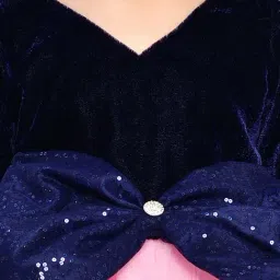 Pink Chick Kids Navy Color Block Full Sleeves Dress image 4