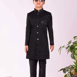 VASTRAMAY Boys Black Embroidery Full Sleeves Indowestern Sets image 1
