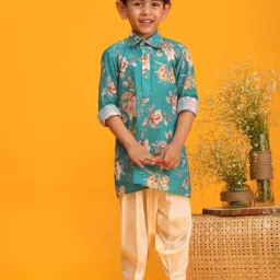 VASTRAMAY Boys Turquoise Floral Full Sleeves Kurta Sets image 1