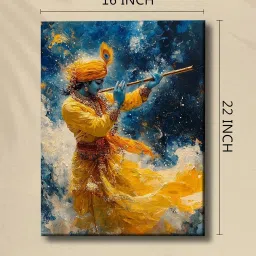Art Street Yellow Canvas Abstact Shree Krishna Divine Flute Player Wall Art image 1