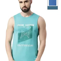 Force NXT Green & Princess Blue Cotton Regular Fit Printed Vest - Pack Of 2 image 1