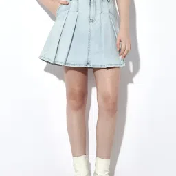 Only Light Blue Cotton Mini Skirt image 1