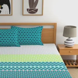 Home Ecstasy Abstract Green & Blue 140 TC Cotton Double Bed Sheet with 2 Pillow Covers image 3