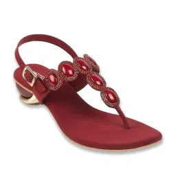 Metro Women's Maroon T-Strap Sandals image 1
