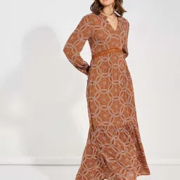 Styli Rust & White Cotton Floral Print Maxi Dress image 1