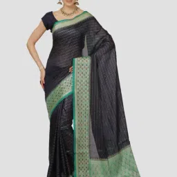 Banarasi Silk Works Navy Cotton Striped Saree With Unstitched Blouse-picture-12