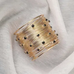 Sohi Women's Ribbed Wire Statement Bracelet - Metallic Gold image 1